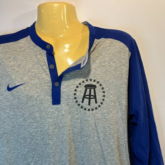 Nike Dri-Fit Barstool Sports Grey and Blue Henley Baseball Shirt - Size Large - Picture 3 of 5